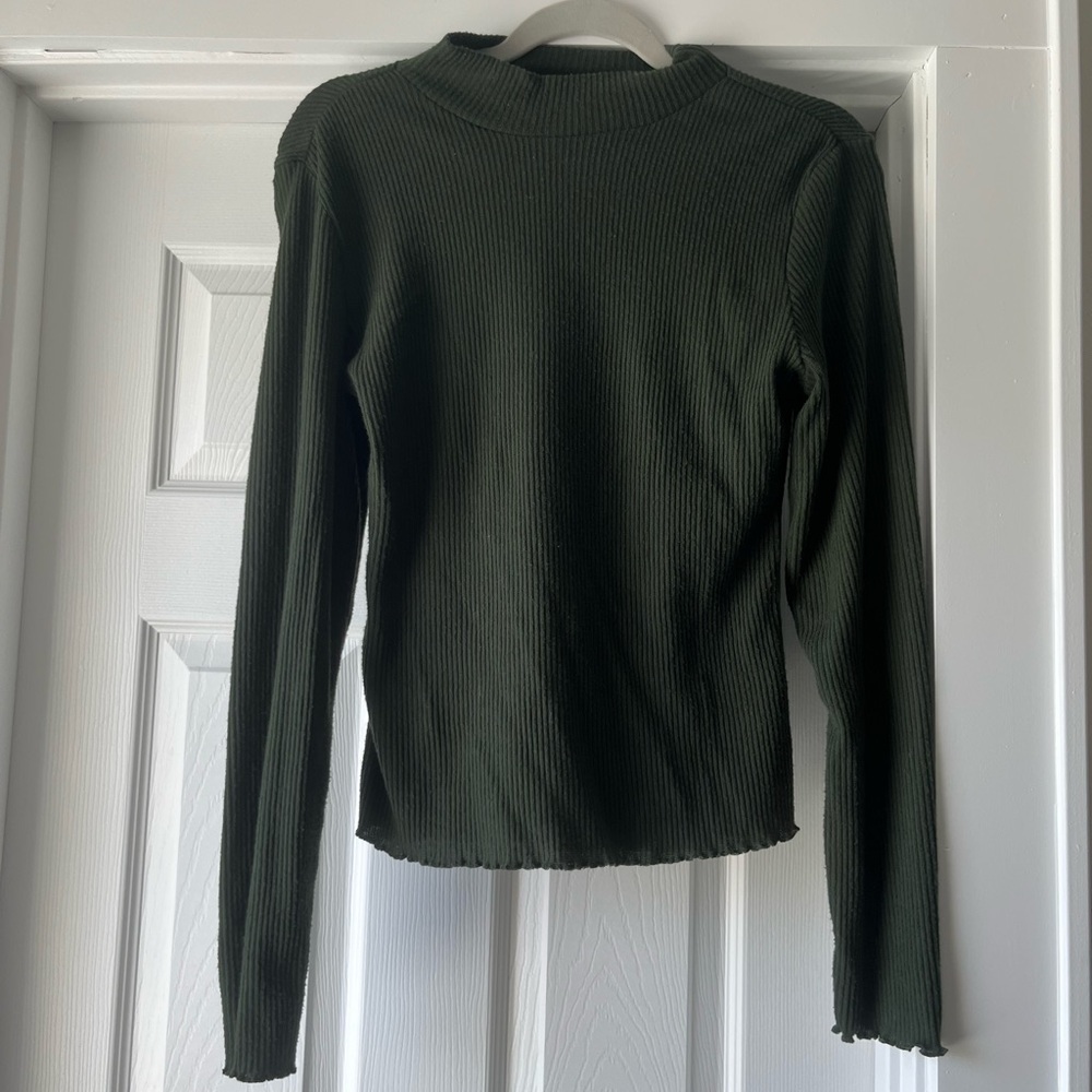 Dark Green Ribbed Long Sleeve Top